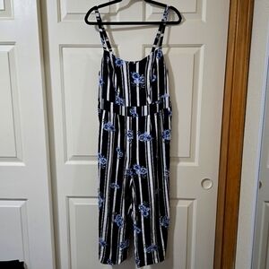 Floral and Striped Cropped Jumpsuit